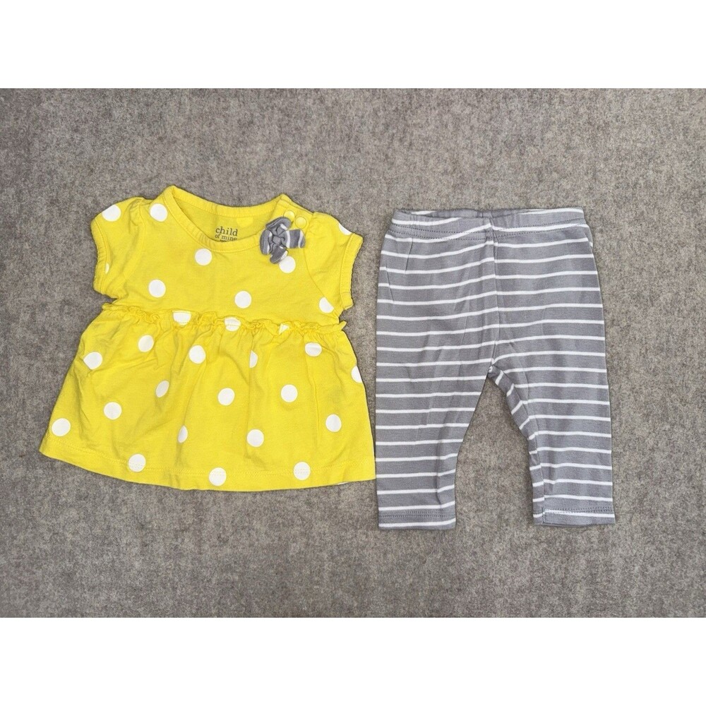 Carters Child Of Mine Girls 2 Piece Set 0-3M Yellow Gray Stripes Bee